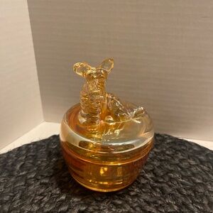 Vintage Jeannette’s amber Glass Scottie dog Jewelry trinket Box